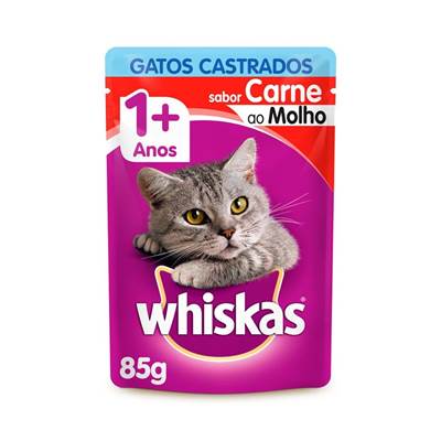 Ração Whiskas Sachê para Gatos Adultos Castrados sabor Carne