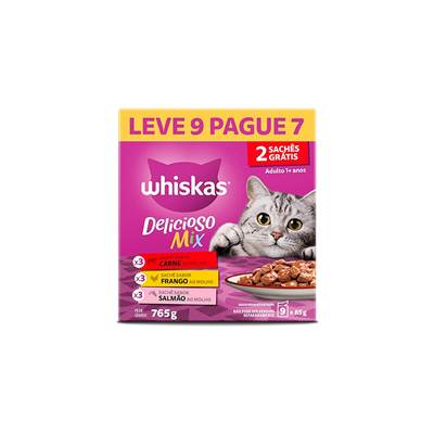 Ração Úmida Whiskas sabor Carne, Frango e Salmão para Gatos Adultos 85g