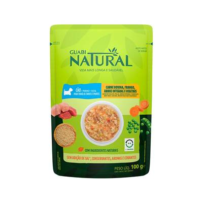 Ração Úmida Guabi Natural para Cães Sabor Carne, Frango, Arroz Integral e Vegetais 100g