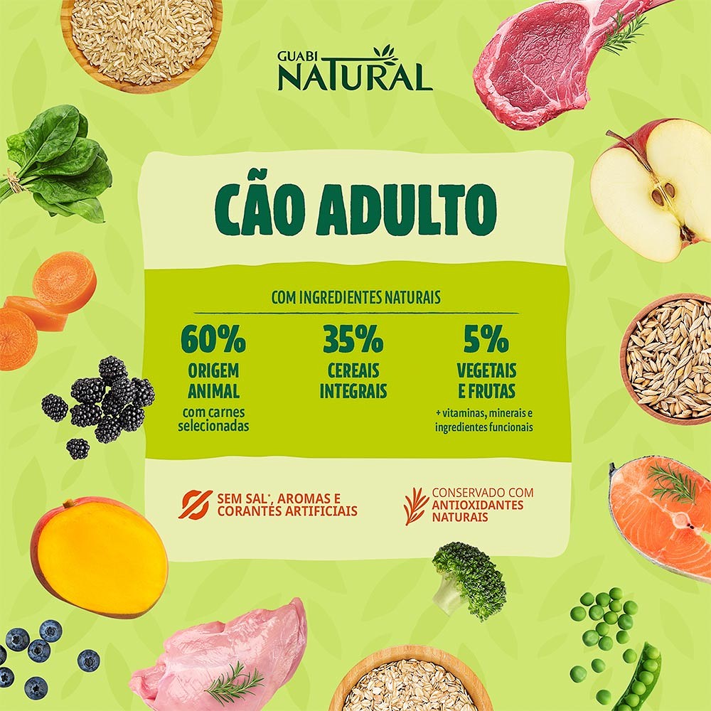 Ração Guabi Natural para Cães Adultos Raças Grandes sabor Salmão e Cevada