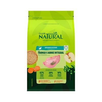 Ração Guabi Natural para Gatos Adultos Castrados sabor Frango & Arroz Integral 1,5kg