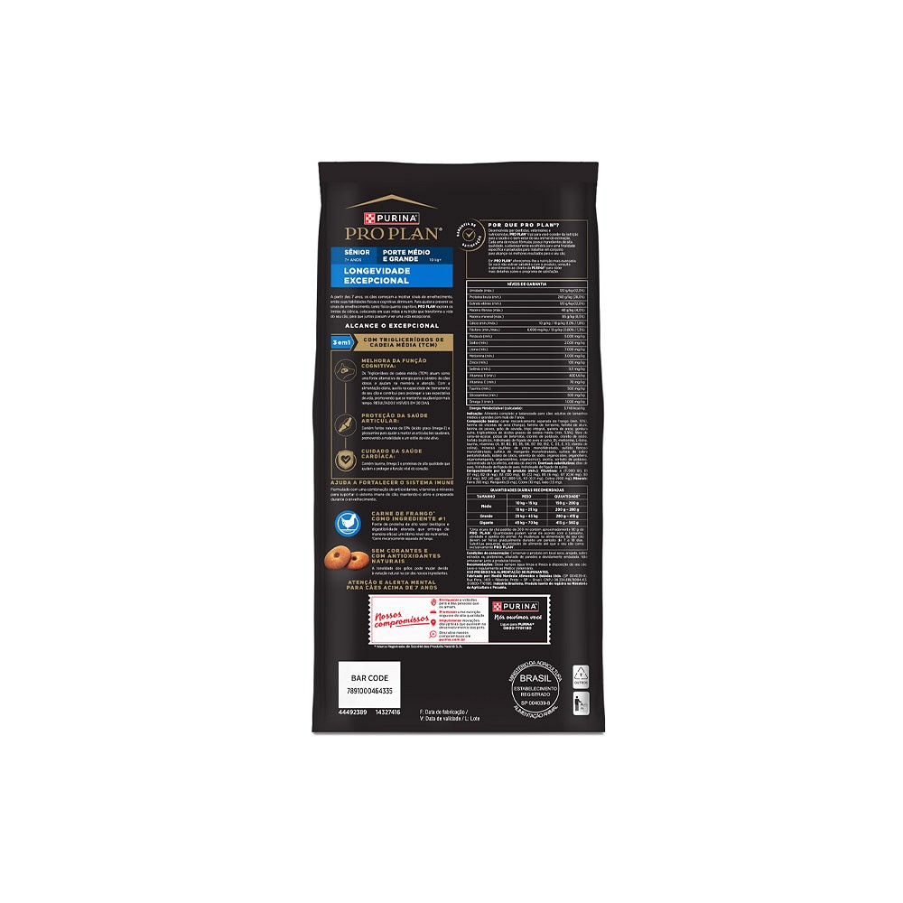 Ração Proplan Longevidade Excepcional para Cães Sênior 7+ de Porte Médio e Grande