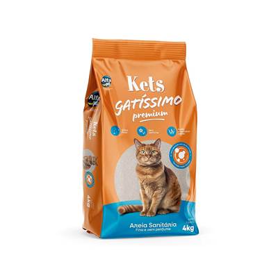 Areia Higiênica Kets Gatíssimo Fina Sem Perfume para Gatos 12kg