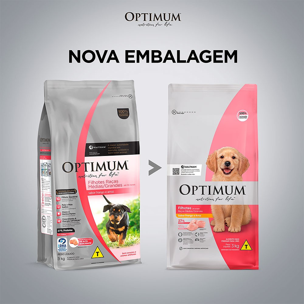 Ração Optimum para Cães Filhotes de Raças Médias e Grandes até 18 meses Frango e Arroz