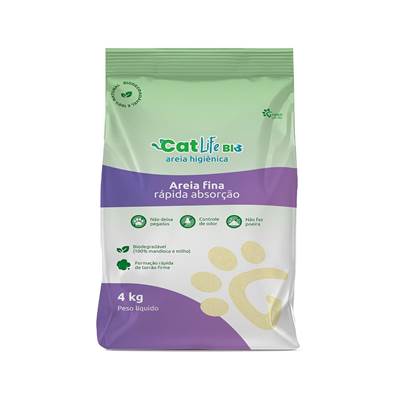 Areia Higiênica Cat Life Bio Grãos Finos para Gatos 4kg