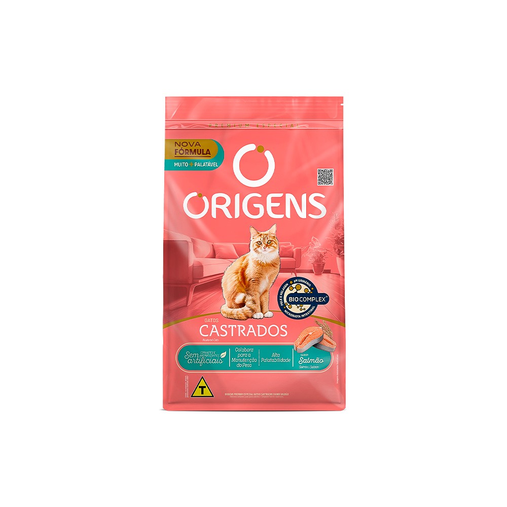 Ração Origens para Gatos Castrados sabor Salmão