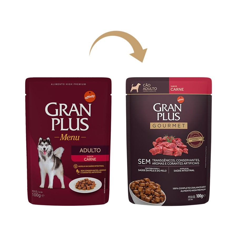 Ração GranPlus Sachê Gourmet para Cães Adultos sabor Carne