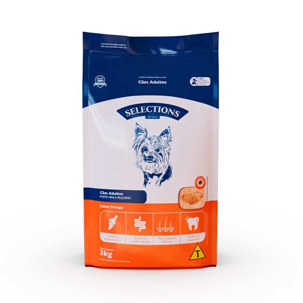 Ração Selections For Pet para Cães Adultos Mini e Pequenos sabor Frango