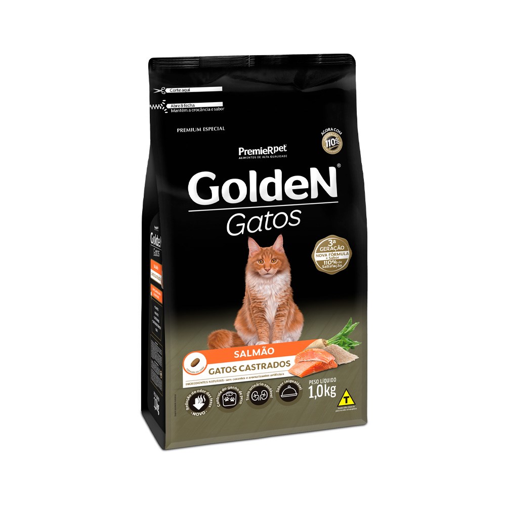 Ração Golden Gatos Adultos Castrados sabor Salmão