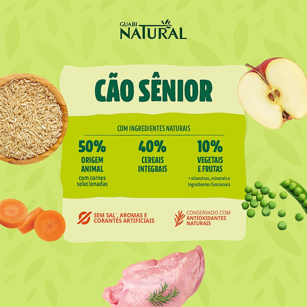 Ração Guabi Natural para Cães Sênior de Mini e Pequeno Porte sabor Frango e Arroz