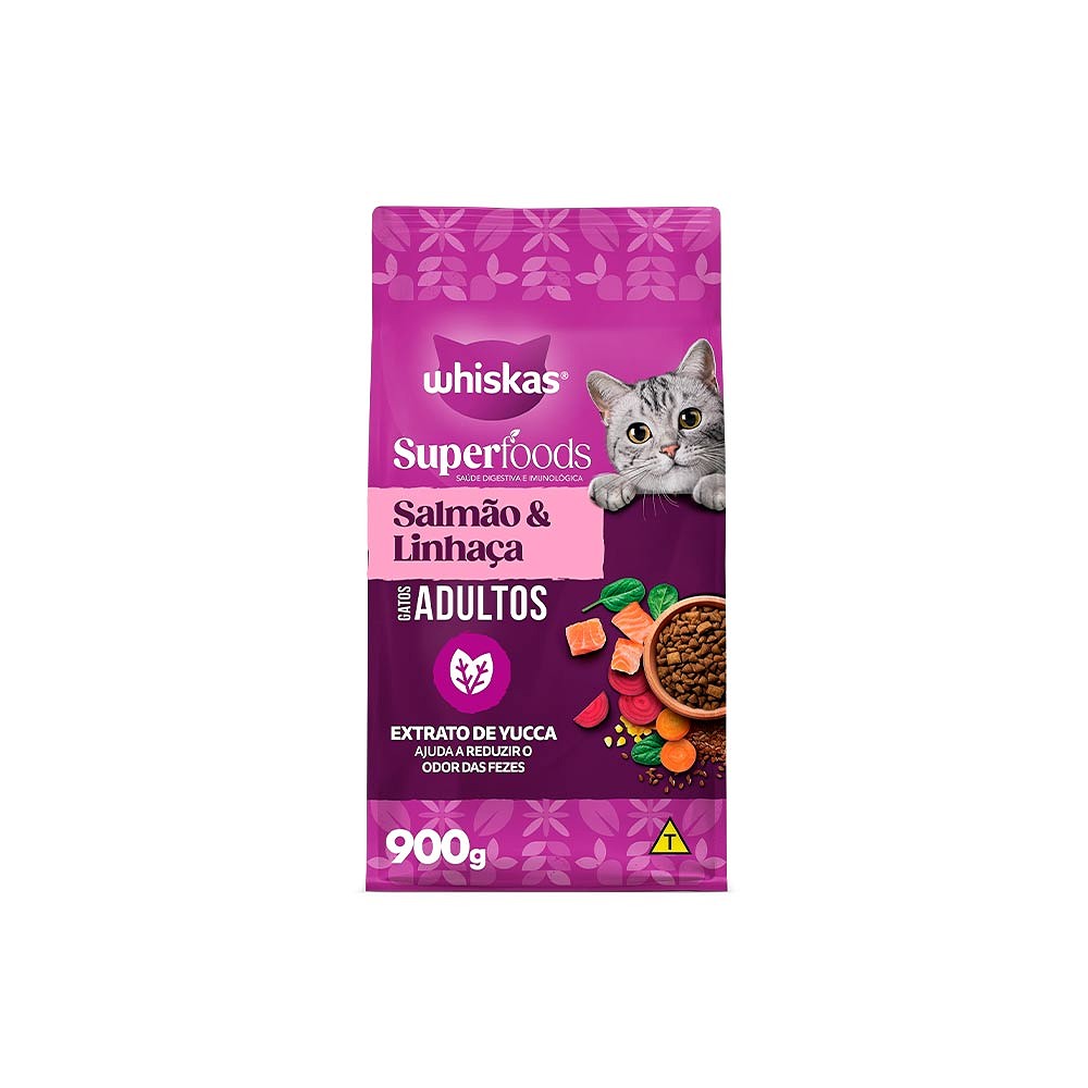 Ração Whiskas Superfoods para Gatos Adultos sabor Salmão e Linhaça