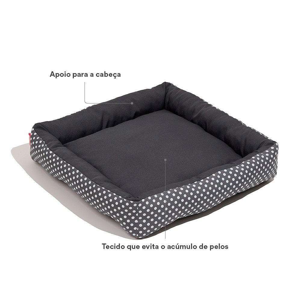 Cama Spike Quadrada Polka Cinza para Cães e Gatos