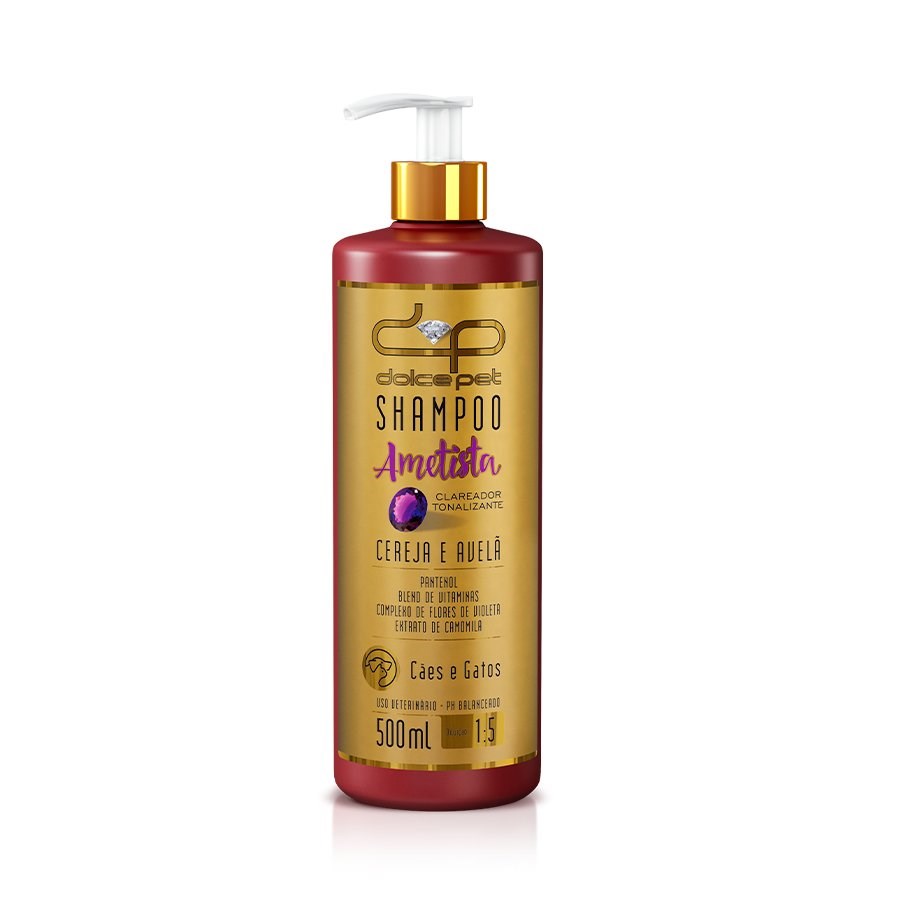 Shampoo Dolce Pet Ametista Clareador Tonalizante Cereja e Avelã para Cães e Gatos
