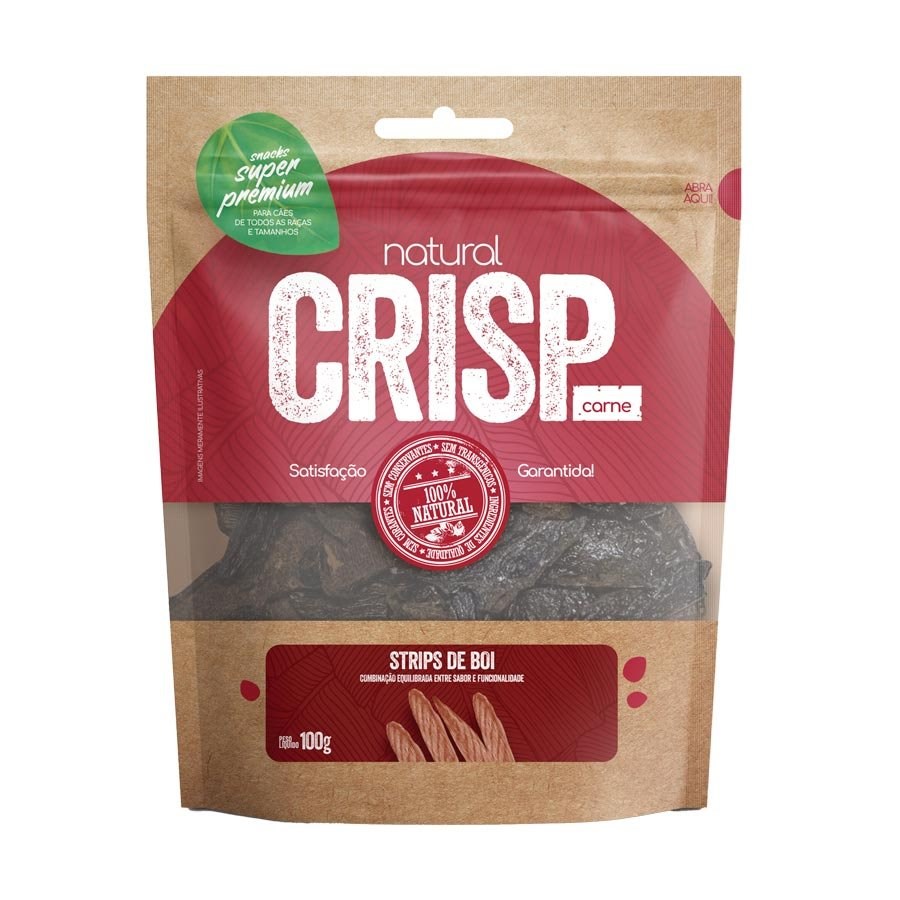 Snack Natural Crisp Carne Strips de Boi para Cães