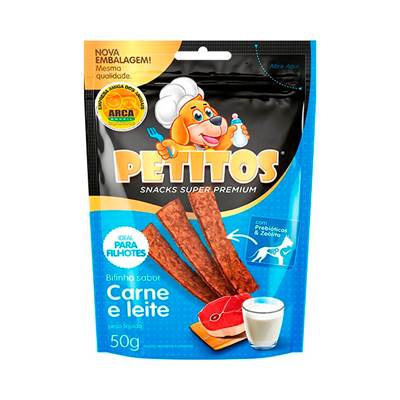 Snack Petitos para Cães Filhotes Sabor Carne e Leite 50g