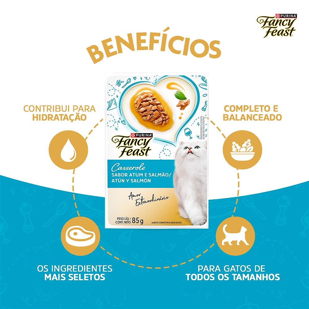 Ração Fancy Feast Sachê para Gatos Adultos sabor Casserole Atum & Salmão 