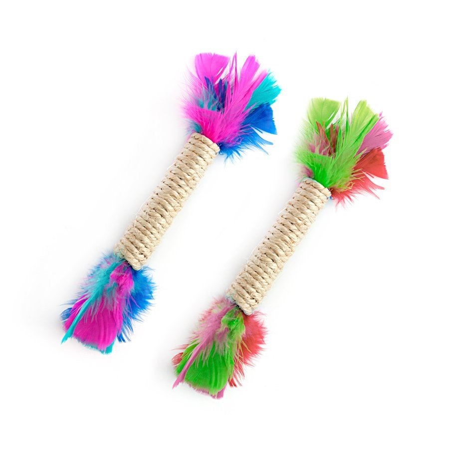 Brinquedo LCM Bastão Sisal com Penas para Gatos - Cores Sortidas