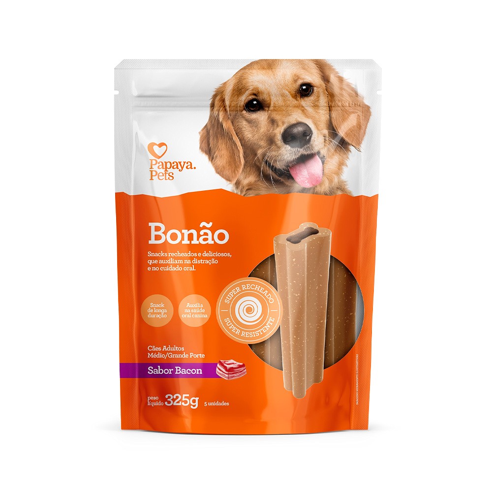 Snack Papaya Pets Bonão para Cães Adultos de Porte Médio e Grande Sabor Bacon