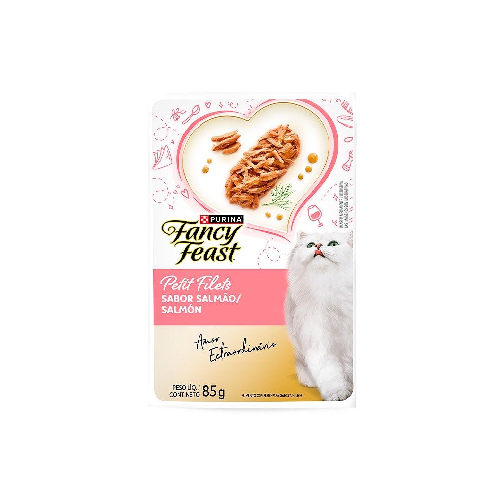 Ração Fancy Feast Sachê para Gatos Adultos sabor Petit Filet Salmão 