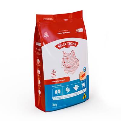 Ração Selections For Pet para Gatos Adultos Castrados sabor Salmão 3kg