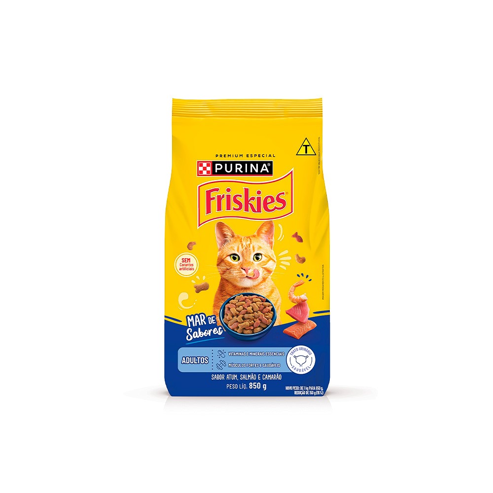 Ração Friskies Mar de sabores para Gatos Adultos sabor Atum, Salmão e Camarão