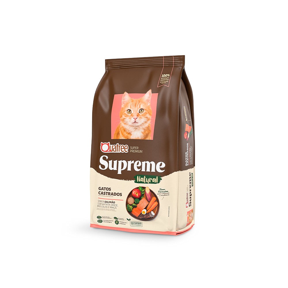 Ração Quatree Supreme para Gatos Castrados Sabor Salmão e Batata Doce