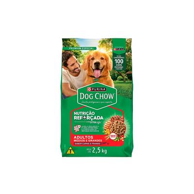 Ração Dog Chow para Cães Adultos de Raças Médias e Grandes Sabor Carne, Frango e Arroz