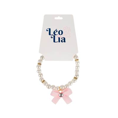 Colar Leo e Lia com Laço Cor Rosa Bebe para Cães e Gatos M