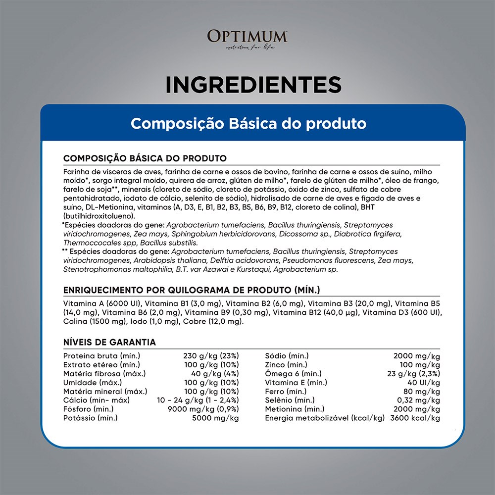 Ração Optimum para Cães Adultos de Raças Médias e Grandes sabor Frango e Arroz