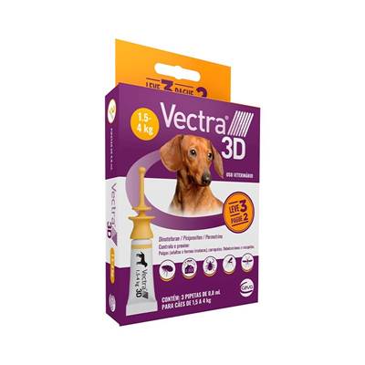 Combo Antipulgas Vectra 3D Promo para Cães 1,5kg A 4kg 3 pipetas