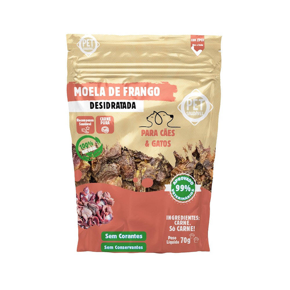 Petisco Natural Pet Saudável Moela de Frango Desidratada para Cães e Gatos 