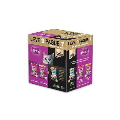Ração Úmida Whiskas sabor Carne e Frango + Sheba Atum para Gatos Adultos 85g