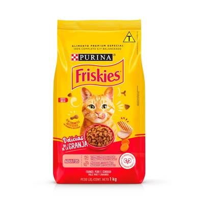 Ração Friskies Delícias da Granja para Gatos Adultos Sabor Frango, Peru e Cenoura 10,1kg