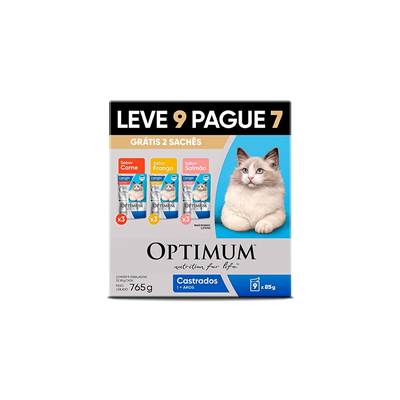 Ração Úmida Optimum para Gatos Adultos Castrados sabor Carne, Frango e Salmão 85g