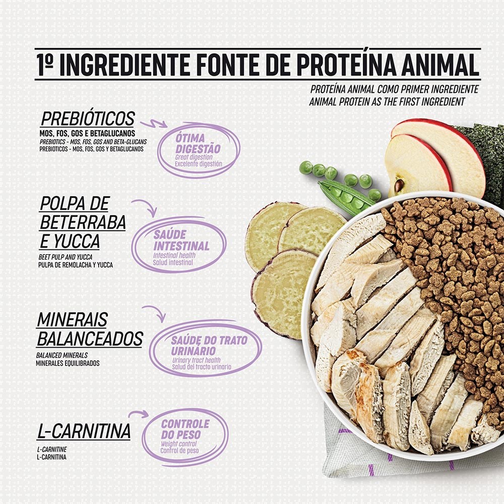 Ração Monello Select para Gatos Adultos Castrados Sabor Peru, Batata Doce e Maçã