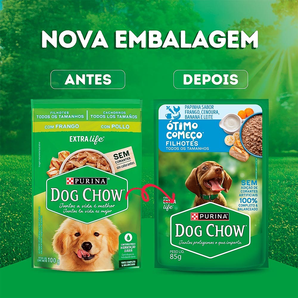 Ração Úmida Dog Chow Ótimo Começo Papinha para Cães Filhotes Sabor Frango, Cenoura, Banana e Leite