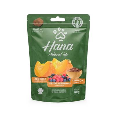 Snack Hana Natural Life Abóbora, Frutas Vermelhas e Linhaça para Cães