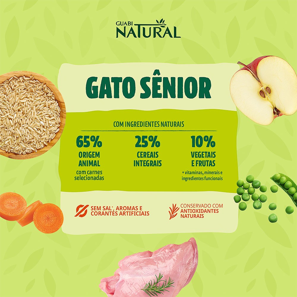 Ração Guabi Natural para Gatos Castrados Sênior sabor Frango e Arroz Integral