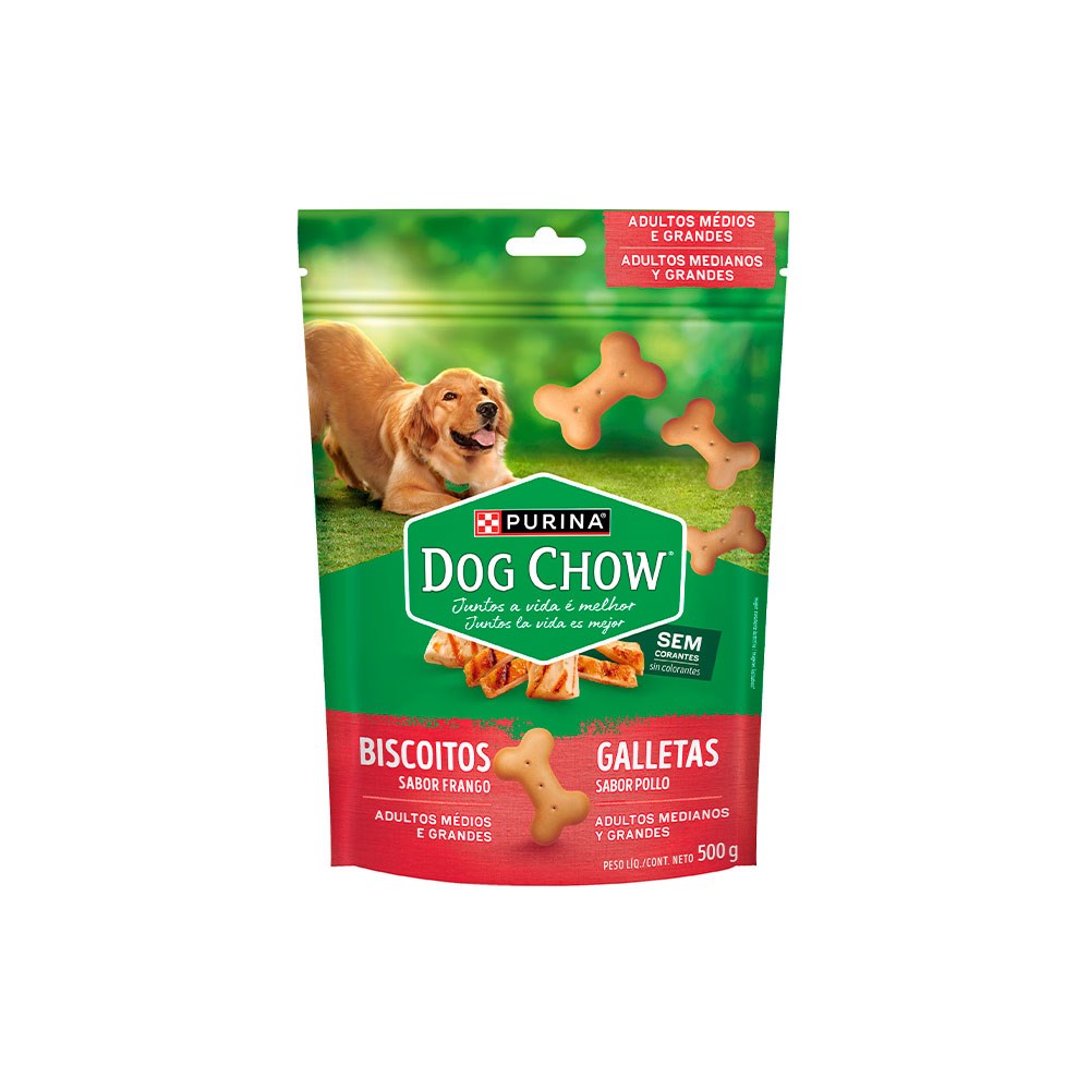 Biscoito Dog Chow para Cães Adultos Médios e Grandes Sabor Frango