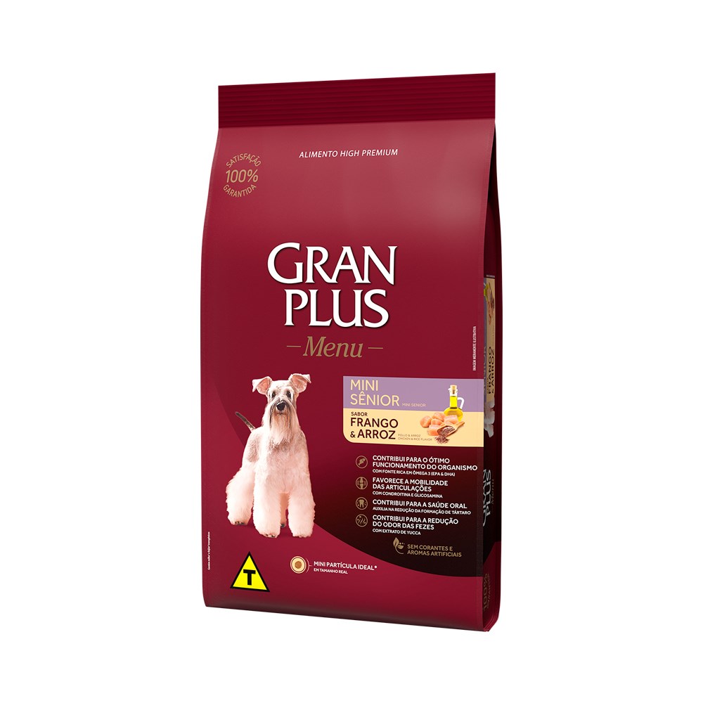 Ração Granplus Menu para Cães Sênior Porte Mini sabor Frango e Arroz