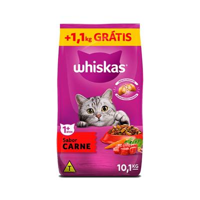 Ração Whiskas para Gatos Adultos Sabor Carne 9kg + 1.1kg