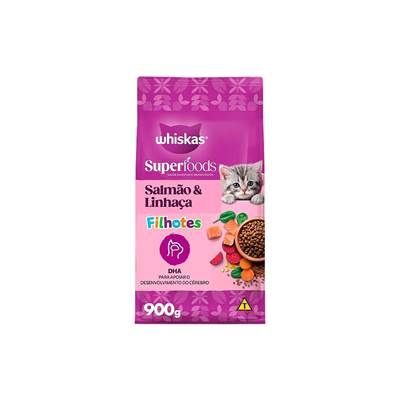 Ração Whiskas Superfoods para Gatos Filhotes sabor Salmão e Linhaça