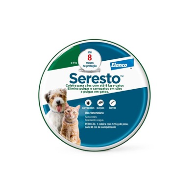 Coleira Antiparasitária Seresto Pequena para Cães e Gatos 