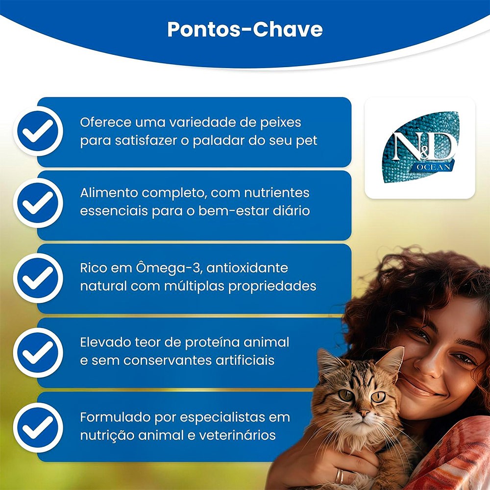 Ração N&D Ocean para Gatos Adultos sabor Badejo, Sardinha e Camarão