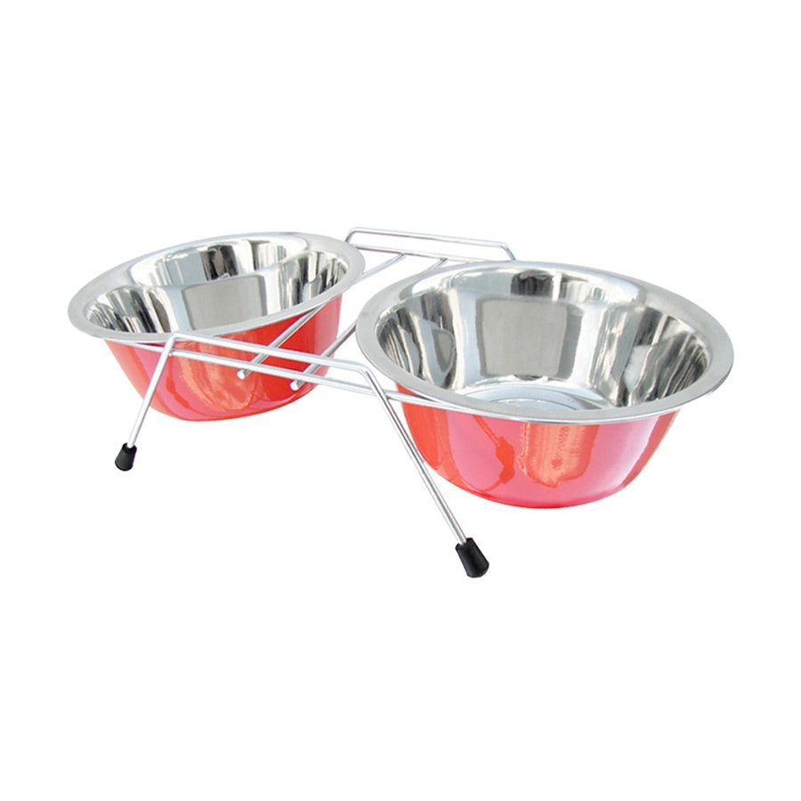 Comedouro Duplo American Pets para Cães com Base - Cores Sortidas
