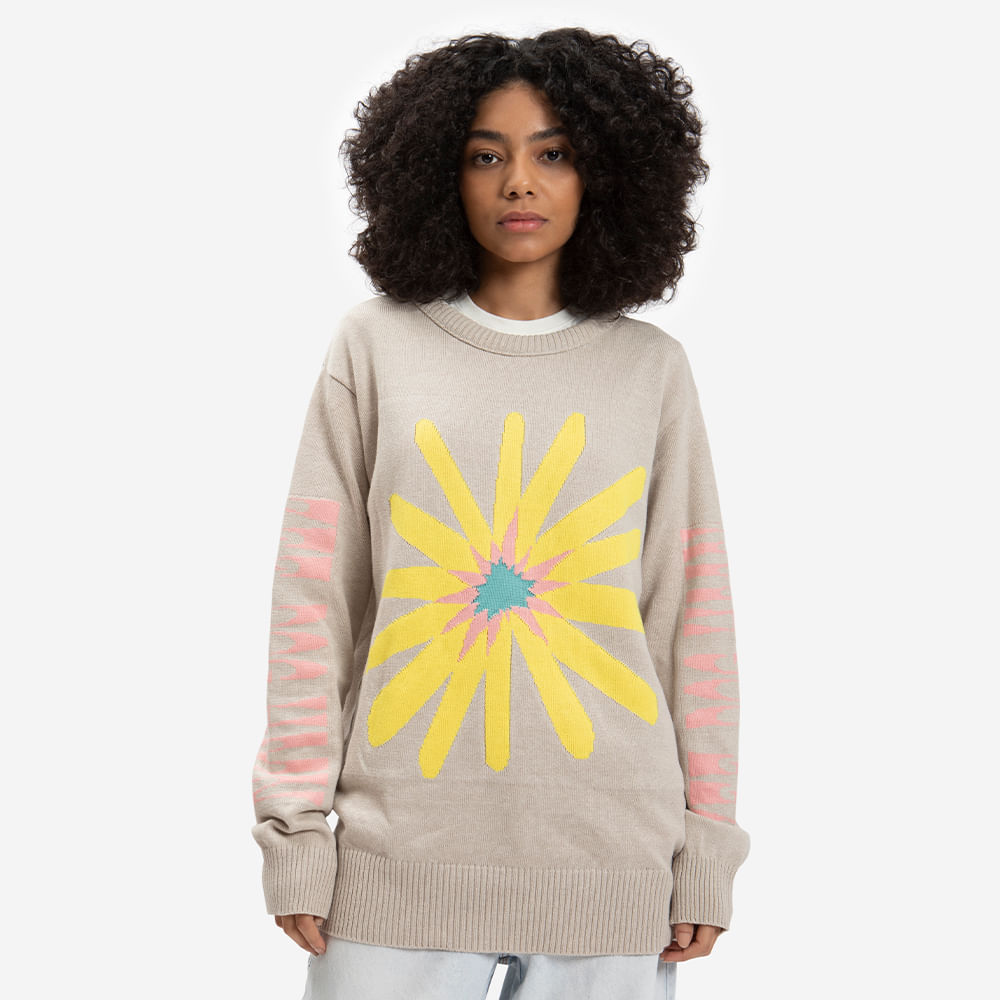 Sweater Tricot Sun Flower Bege | Imagem 0