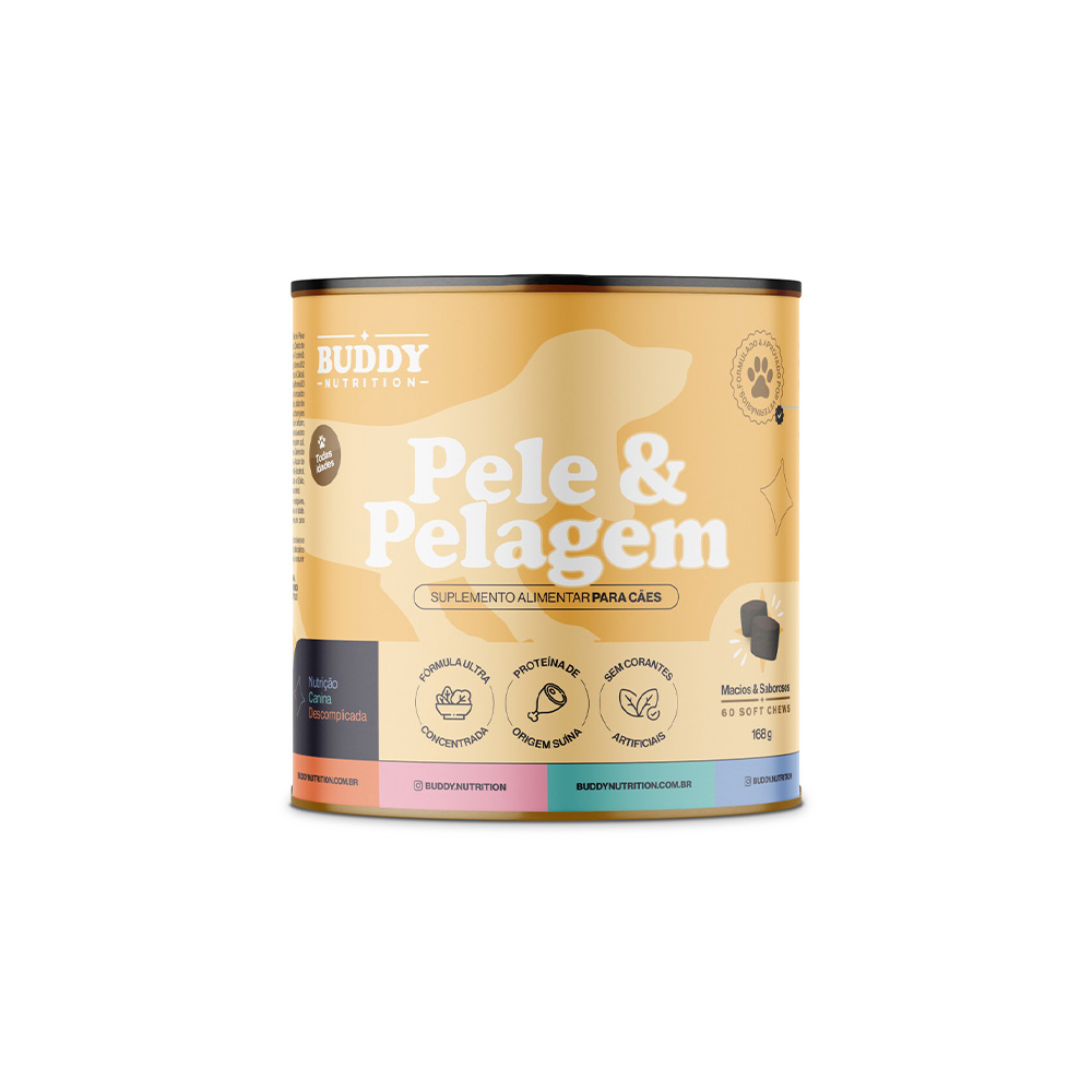 Suplemento Alimentar Buddy Nutrition Pele & Pelagem Sabor Carne para Cães - 60 Tabletes