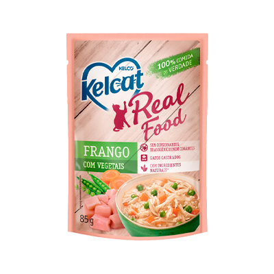 Ração Úmida Kelcat Real Food para Gatos Castrados sabor Frango com Vegetais 85g