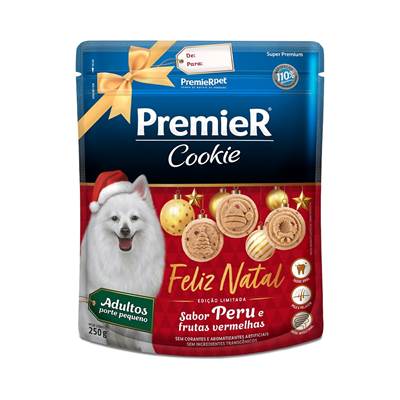 Premier Cookie Natal para Cães Adultos de Porte Pequeno sabor Peru e Frutas Vermelhas 250g