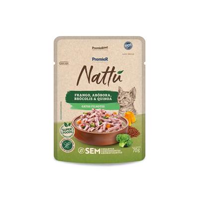 Ração Úmida Premier Nattu para Gatos Filhotes sabor Frango, Abóbora, Brócolis e Quinoa 70g